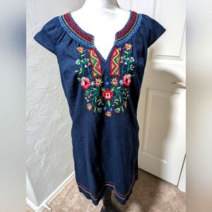Lucky Brand Navy Embroidered Dress